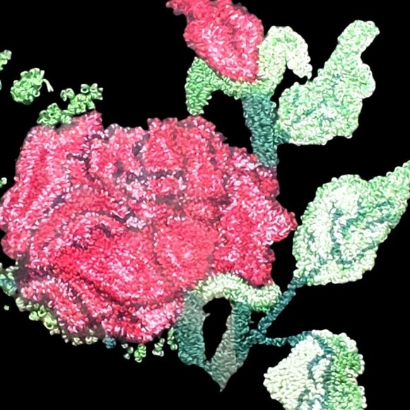 Vintage Red Roses Crewel Embroidery Art Gold Beaded Frame Floral Wall Decor - Picture 4 of 11